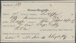 1860 Retour Recepisse Leutschau - Lubló - Autres & Non Classés