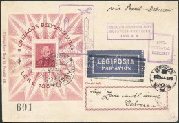 1934 LEHE Blokk Alkalmi Légi LevelezÅ‘lapon Budapest-Debrecen - Other & Unclassified