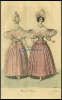 Wiener-Moden - Kleid Von Rosa Satin Chiné - Dazu Ein Atlas-Barret - (Vorder-und Rückenansicht) Vom Damenklei - Lithographies