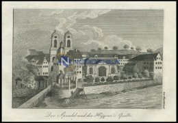 KARLSBAD: Der Sprudel Und Die Hygiea S-Quelle, Gesamtansicht Mit Kirche, Kupferstich Von F. Rosmäsler Jun. Von 1820 - Lithographies