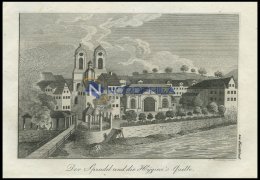 KARLSBAD: Der Sprudel Und Die Hygiea S-Quelle, Gesamtansicht Mit Kirche, Kupferstich Von F. Rosmäsler Jun. Von 1820 - Litografía