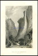 Der STAUBBACHFALL (KANTON BERN) Mit Hübscher Personen-und Tierstaffage Im Vordergrund, Stahlstich Von Bartlett/Step - Lithographies