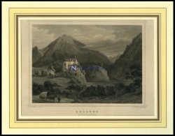 RHÄZÜNS/KANTON GRAUBÜNDEN, Teilansicht, Stahlstich Von Rohbock/Poppel Um 1840 - Litografia