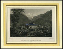 INTERLAKEN, Gesamtansicht Mit Der Jungfrau, Stahlstich Von Rohbock/Müller Um 1840 - Lithographies
