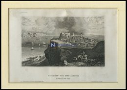 LISSABON Vom Fort Almeida Aus Gesehen, Stahlstich Von B.I. Um 1840 - Litografia