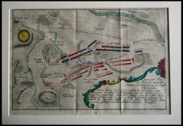 PLANIAN Und KAURZIM, Schlacht Vom 18.6.1757, Altkolorierter Kupferstich Von Ca. 1760 - Lithographies