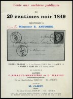 PHIL. LITERATUR Katalog 20 Centimes Noir 1849 - Appartenant à Monsieur E. Antonini, 1974, M. Jamet, 35 Seiten, Di - Philatélie Et Histoire Postale