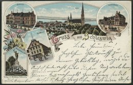 DEUTSCHLAND ETC. SCHLESWIG, Gruss Aus..., Farbige Lithokarte Mit 5 Verschiedenen Ansichten Von 1897 - Storia Postale