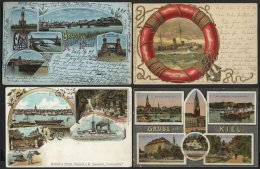 ALTE POSTKARTEN - DEUTSCH KIEL, Sammlung Von 200 Verschiedenen Ansichtskarten In 2 Briefalben, Mit Seltenen Lithographie - Cartas & Documentos