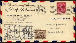 US-FLUGPOST 27.6.1934, Transatlantikflug NEW YORK-WARSCHAU (Adamowicz-Flug) Mit Autogrammen Der Flieger, US-polnische Fr - 1c. 1918-1940 Cartas & Documentos