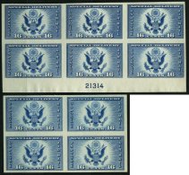 USA 374BS (*), Scott 771, 1934, 16 C. Flugpost-Eilmarke, Ungezähnt, Im Sechserblock Mit Plattennummer Und Viererblo - Usados
