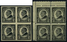 USA 289B,C VB **, Scott 611/2, 1923, 2 C. Harding, Ungezähnt Und Gezähnt L 10, Je Im Postfrischen Viererblock, - Used Stamps