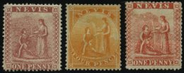 NEVIS 5,6,8 *, 1866/76, 1 P., 4 P. Und 1. P. Heilquelle, Falzreste, 3 Werte Feinst/Pracht - St.Kitts En Nevis ( 1983-...)