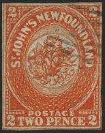 KANADA - NEUFUNDLAND 2b O, 1860, 2 P. Orange (SG.-Nr. 10), Zweiseitig Berührt Sonst Lupenrandig, Sehr Farbfrisch, F - 1857-1861