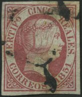 SPANIEN 9 O, 1851, 5 R. Rosa, Pracht, Signiert Zumstein, Mi. 280.- - Used Stamps