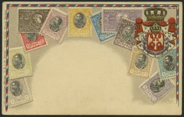 SERBIEN Ca. 1900, Briefmarkenserie, Ungebrauchte Prägedruckkarte, Pracht - Serbia