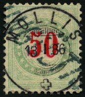 PORTOMARKEN P 20 IIAXaK O, 1883, 50 C. Opalgrün/rot, Zentrischer K2 MOLLIS Und Blauer Ungültig-Stempel, Pracht - Impuesto