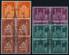 SCHWEIZ BUNDESPOST 764-67 VB O, 1963, Postgeschichtliche Motive Und Baudenkmäler In Viererblocks Mit Zentrischen Er - Oblitérés