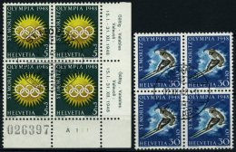 SCHWEIZ BUNDESPOST 493y,495y VB O, 1948, 5 Und 30 Pf. Olympische Spiele, Weißer Gummi, In Zentrisch Gestempelten V - Oblitérés