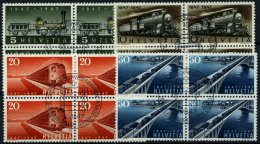 SCHWEIZ BUNDESPOST 484-87 VB O, 1947, 100 Jahre Eisenbahn In Viererblocks Mit Zentrischen Ersttagsstempeln, Prachtsatz - Oblitérés