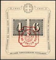SCHWEIZ BUNDESPOST Bl. 8 O, 1943, Block 100 Jahre Briefmarken Mit Rotem Ersttags-Sonderstempel, Pracht, Mi. 65.- - Oblitérés
