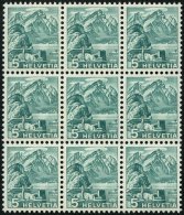 SCHWEIZ BUNDESPOST 298yDPIII **, 1936, 5 C. Bläulichgrün, Glatter Gummi, Doppelprägung Im Gesamten Marken - Oblitérés