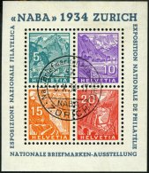 SCHWEIZ BUNDESPOST Bl. 1 O, 1934, Block NABA, Sonderstempel, Pracht, Mi. 750.- - Oblitérés