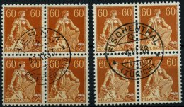 SCHWEIZ BUNDESPOST 140x,y VB O, 1918/40, 60 C. Schwärzlichrötlichorange/mattgelborange, Beide Papiere, 2 Zentr - Oblitérés