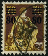 SCHWEIZ BUNDESPOST 127I O, 1915, 80 C. Auf 70 C. Schwärzlichrötlichbraun/hellchromgelb Mit Abart Rechte 8 Oben - Oblitérés