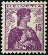 SCHWEIZ BUNDESPOST 116 **, 1909, 15 C. Violettpurpur, Postfrisch, Pracht, Mi. 90.- - Usati