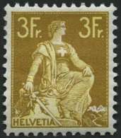 SCHWEIZ BUNDESPOST 110 *, 1908, 3 Fr. Schwärzlichgraugelb/mattgelb, Falzreste, Gummi Etwas Wellig, Pracht, Mi. 320. - Oblitérés