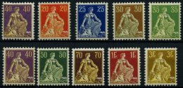 SCHWEIZ BUNDESPOST 101-10x **, 1908, Sitzende Helvetia, Glatter Gummi, Postfrisch, Prachtsatz, Mi. 1300.- - Oblitérés