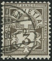 SCHWEIZ BUNDESPOST 83 O, 1906, 3 C. Braungrau, Wz. 1, Pracht, Mi. 90.- - Oblitérés