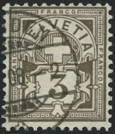 SCHWEIZ BUNDESPOST 83 O, 1906, 3 C. Braungrau, Wz. 1, Pracht, Mi. 90.- - Usati