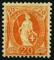 SCHWEIZ BUNDESPOST 58C *, 1882, 20 C. Orange, Gezähnt K 111/2:11 (Zst. 66D), Falzreste, Pracht, Gepr. Marchand, Mi. - Usati