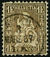 SCHWEIZ BUNDESPOST 28a O, 1863, 1 Fr. Goldbronze (gelblich), Feinst (kleine Zahnfehler), Mi. 420.- - Used Stamps