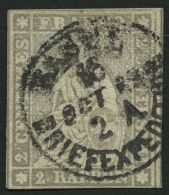 SCHWEIZ BUNDESPOST 19 O, 1862, 2 Rp. Grau, Berner Druck III, (Zst. 21G), Unten Leicht Angeschnitten Sonst Pracht, Mi. 48 - Used Stamps