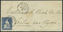 SCHWEIZ BUNDESPOST 14IIBym BRIEF, 1862, 10 Rp. Lebhaftblau, Berner Druck III, (Zst. 23G), Allseits Breitrandig Auf Klein - Storia Postale