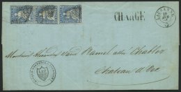 SCHWEIZ BUNDESPOST 14IIAym BRIEF, 1855, 10 Rp. Blau, Berner Druck I, (Zst. 23B), Im Senkrechten Paar Und Breitrandige Ei - Usati