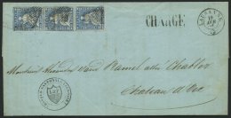 SCHWEIZ BUNDESPOST 14IIAym BRIEF, 1855, 10 Rp. Blau, Berner Druck I, (Zst. 23B), Im Senkrechten Paar Und Breitrandige Ei - Usados