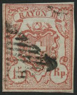 SCHWEIZ BUNDESPOST 12 O, 1852, 15 Rp. Rot, Pracht, Mi. 130.- - 1843-1852 Poste Federali E Cantonali