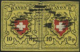 SCHWEIZ BUNDESPOST 8II Paar O, 1850, 10 Rp. Schwarz/rot Auf Gelb, Type 39 Und 40, Druckstein E (RO), Im Waagerechten Paa - 1843-1852 Timbres Cantonaux Et  Fédéraux