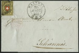 SCHWEIZ BUNDESPOST 8II BRIEF, 1851, 10 Rp. Schwarz/rot Auf Gelb, Type 28, Druckstein A2 (LO), Prachtstück Auf Brief - 1843-1852 Poste Federali E Cantonali