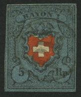 SCHWEIZ BUNDESPOST 7I O, 1850, 5 Rp. Schwarz/zinnoberrot, Mit Kreuzeinfassung, Type 20, Schwarzes P.P. Im Kreis, Helle S - Used Stamps