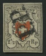 SCHWEIZ BUNDESPOST 5Ia O, 1850, 21/2 Rp. Ortspost, Mit Kreuzeinfassung, Type 37, Mit Stempel P.P. (AW Nr. 231), Reparier - Usados