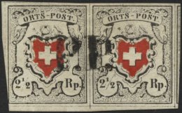 SCHWEIZ BUNDESPOST 5Ia Paar O, 1850, 21/2 Rp. Grauschwarz/dunkelorangerot Ortspost, Mit Kreuzeinfassung, Type 33 Und 34 - 1843-1852 Poste Federali E Cantonali