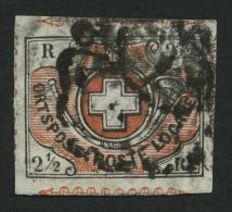 SCHWEIZ BUNDESPOST 4 O, 1850, 21/2 Rp. Schwarz/braunrot, Sog. Winterthur, Mit Kräftig Gestempelter Schwarze Zü - Usati