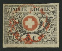 SCHWEIZ BUNDESPOST 2 O, 1850, 5 C. Schwarz/rot, Sog. Waadt, Rote Rosette, Repariert Wie Pracht, Befund Moser-Räz, M - Usati