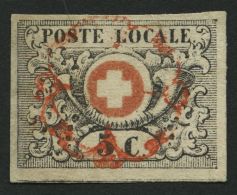 SCHWEIZ BUNDESPOST 2 O, 1850, 5 C. Schwarz/rot, Sog. Waadt, Rote Rosette, Repariert Wie Pracht, Befund Moser-Räz, M - Usados