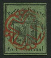 GENF 5 O, 1848, 5 C. Schwarz Auf Grünlicholiv Großer Adler, Rote Rosette, Fotoattest Nussbaum: Bis Auf Zwei K - 1843-1852 Poste Federali E Cantonali